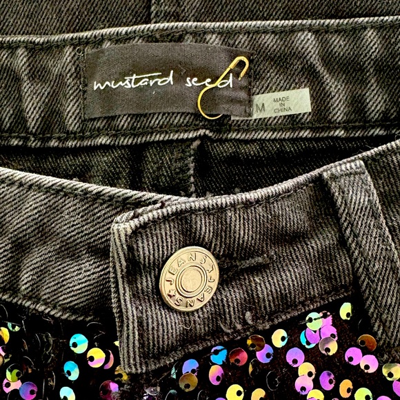 Mustard Seed Sequined Y2K style Denim Miniskirt black MEDIUM NWOT night out chic - Picture 10 of 11